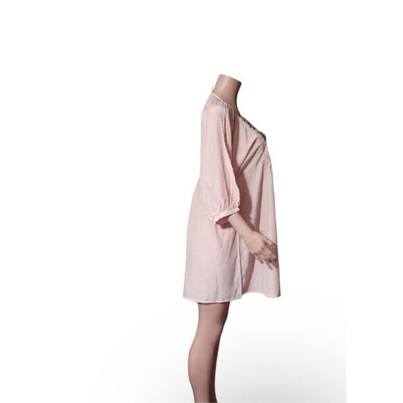 Tunic embroidered peach 3/4 sleeve peasant dress size L - Picture 3 of 6